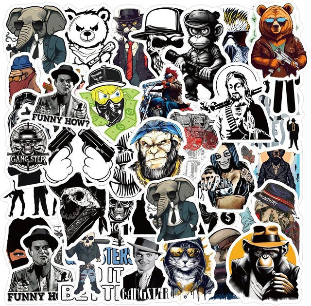 Binchi Outdoor Product Cartoon Gangster Schütze Aufkleber Set, Graffiti Decals für Telefon, Helm und Auto, Mehrfarbig - Bild 1