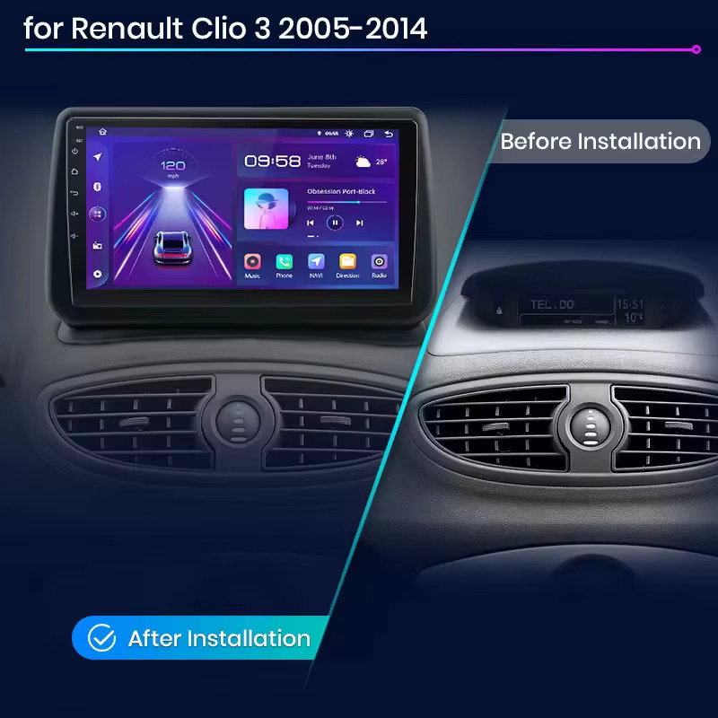 Junsun Kabelloses CarPlay und Android Auto Autoradio für Renault Clio 3 2005-2014, 2 DIN Multimedia-Stereoanlage in Schwarz mit GPS-Navigation, Bluetooth, IPS-Bildschirm und integriertem Kühlventilator - Bild 2