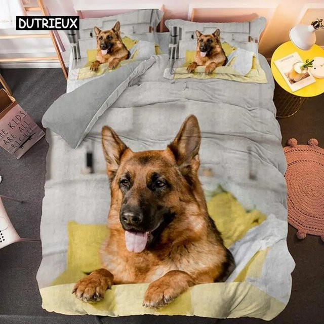 Deutscher Schäferhund Bettwäsche-Set mit Bettbezug und Kissenbezug in Grau, Material Mikrofaser, B/H: 135 x 200 cm - Bild 1
