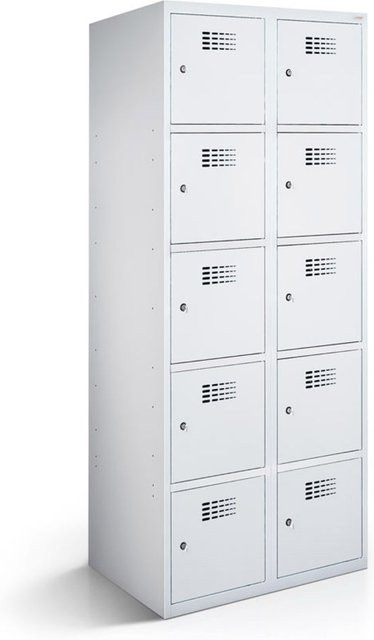 rotstahl Fächerschrank mit 10 Fächern aus Stahlblech in Hellgrau, B/T/H: 80 x 50 x 180 cm - Bild 1