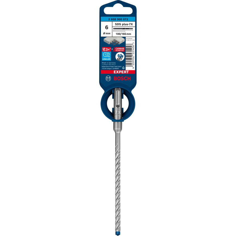 Bosch Expert SDS-plus-7X Hammerbohrer mit Hartmetallspitze, Farbe: Blau/Silber, Durchmesser: 6 mm, Gesamtlänge: 16,5 cm - Bild 3