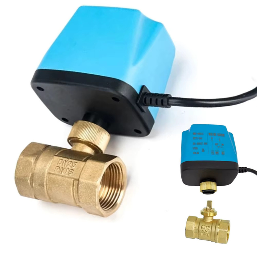 Elektrischer Kugelhahn für Solar-Klimaanlagen und Fan Coils, Drei-Draht Zwei-Control, AC220V DC12V-24V, Farbe: Brushed Brass/Blau - Bild 2
