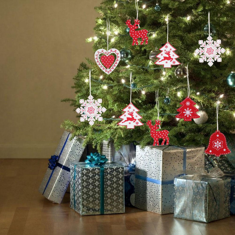 24 Stück CosyHome Weihnachts Hängeornamente aus Holz in Rot mit Rentier und Sternen im Landhausstil - Bild 6