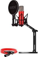 Rode NT1 Signature Mikrofon Set mit Desktop Studio Arm und XLR-Kabel in Rot - Bild 1
