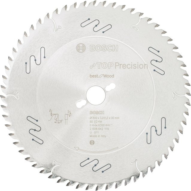 Bosch Kreissägeblatt Top Precision Best for Wood, silber, 60 Zähne, Durchmesser: 300 mm, Bohrung: 30 mm, Dicke: 3,2 mm - Bild 1