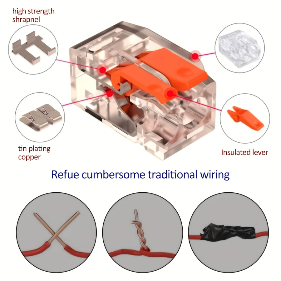 50 Stück Elektrische Schnellverbinder DIY-Kabelverbindungs-Werkzeugset für 28-12 AWG in Transparent mit 2/3/4/5-Port-Steckverbindern - Bild 2
