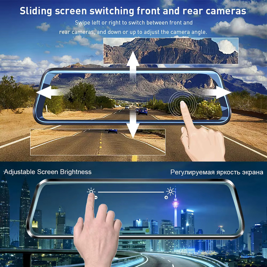 Hgdo Dash Cam mit Wi-Fi und Rückfahrkamera, 10 Zoll Spiegel Rückspiegel Dashcam, FHD 1080p Video Recorder mit Nachtsicht, Schwarz - Bild 3