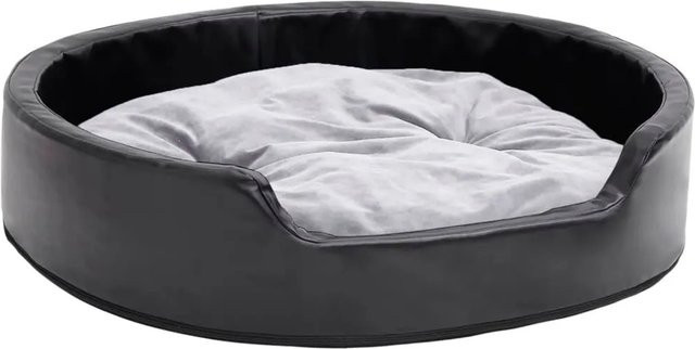 vidaXL Hundebett Sofa in Schwarz-Grau aus Plüsch und Kunstleder mit abnehmbarem Bezug, B/T/H: 79 x 70 x 19 cm - Bild 1