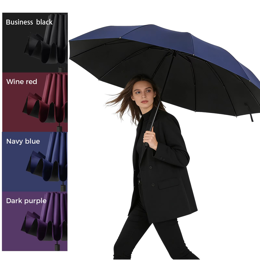 Mustarpicking Regenschirm mit 12 Knochen und verstärktem Rahmen, winddicht und wasserdicht, Durchmesser: 125 cm, Farben: Rot und Schwarz - Bild 6
