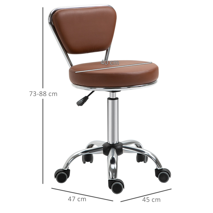HOMCOM Vintage Massagehocker Aosom, drehbarer Arbeitsstuhl mit 360 Grad Drehung und Höhenverstellbarkeit 49-64 cm, braunes Kunstleder und verchromtes Metall - Bild 2