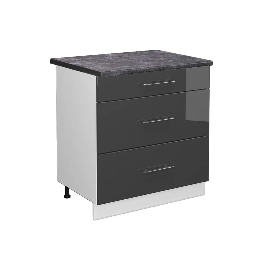 Vicco Küchenunterschrank Fame-Line in Anthrazit Hochglanz und Weiß mit 3 Schubladen, B/T/H: 80 x 60 x 82 cm - Bild 2