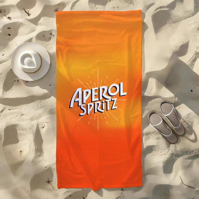 Ka Chen Mutong Strandtuch mit Aperol Spritz Motiv, schnelltrocknend und weich, B: 100 cm, H: 200 cm, Orange/Weiß - Bild 1