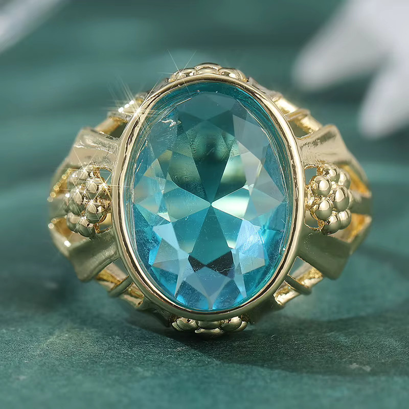 Ring, Kupfer, blauer synthetischer Zirkon, Vintage - Bild 3