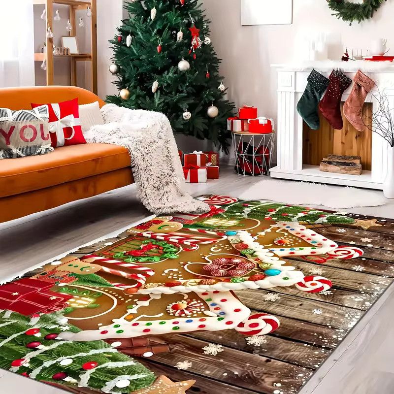 VIKAMA Druckteppich Set mit Weihnachtsthema und Süßigkeiten-Hüttenmuster für Schlafzimmer, Eingang, Garten und Terrasse - Bild 6