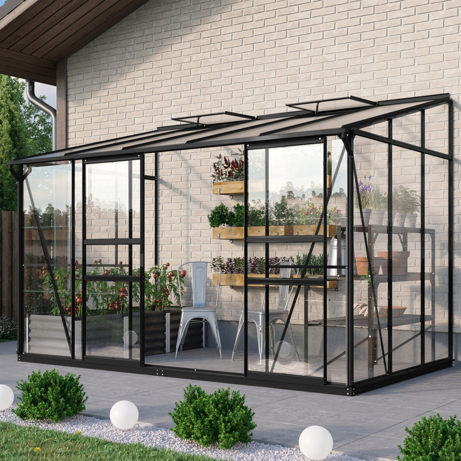 Vitavia Anlehn-Gewächshaus Osiris 6500 in Schwarz mit Pultdach und Doppel-Schiebetür, 6,5 m² - Bild 4