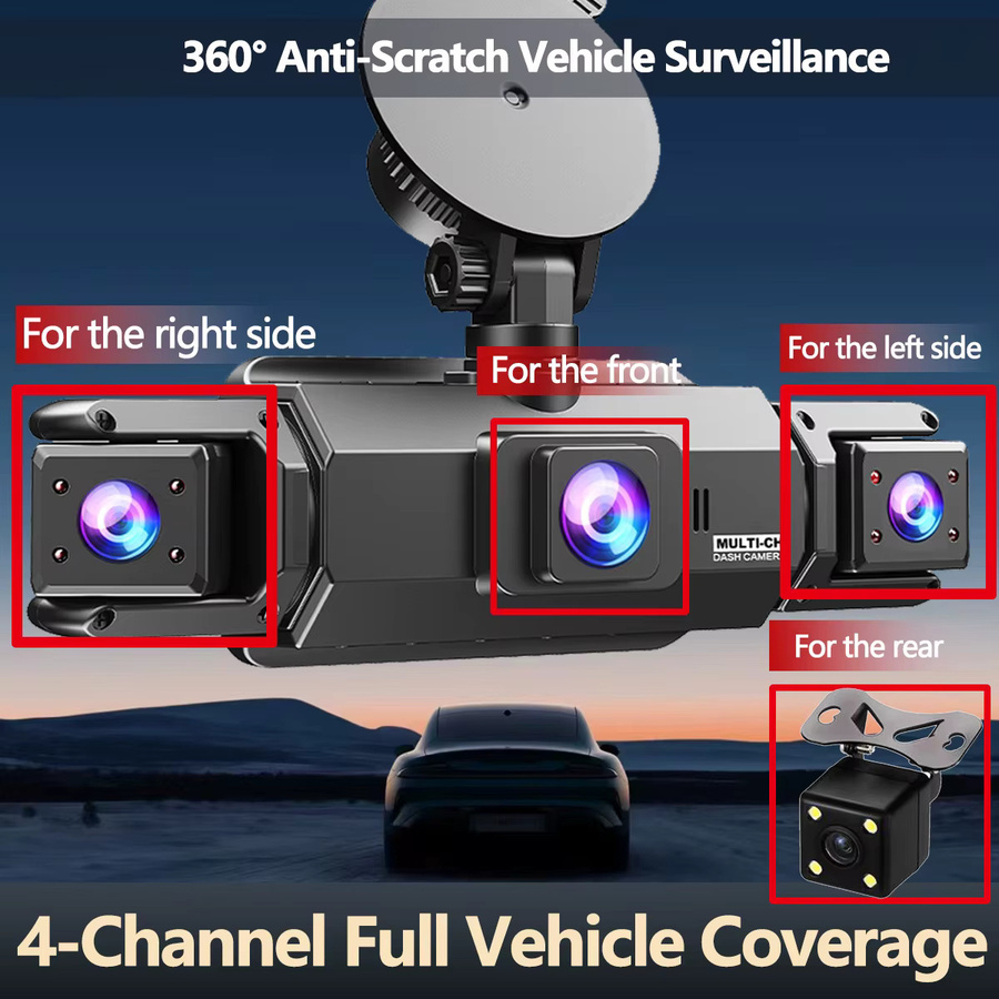 Etymoofox 360 Grad Auto Dashcam mit 4 Kameras in Schwarz, 4K Auflösung, drehbarer IPS-Bildschirm, Nachtsicht und 24-Stunden-Parküberwachung mit G-Sensor und Black Box Funktion - Bild 4