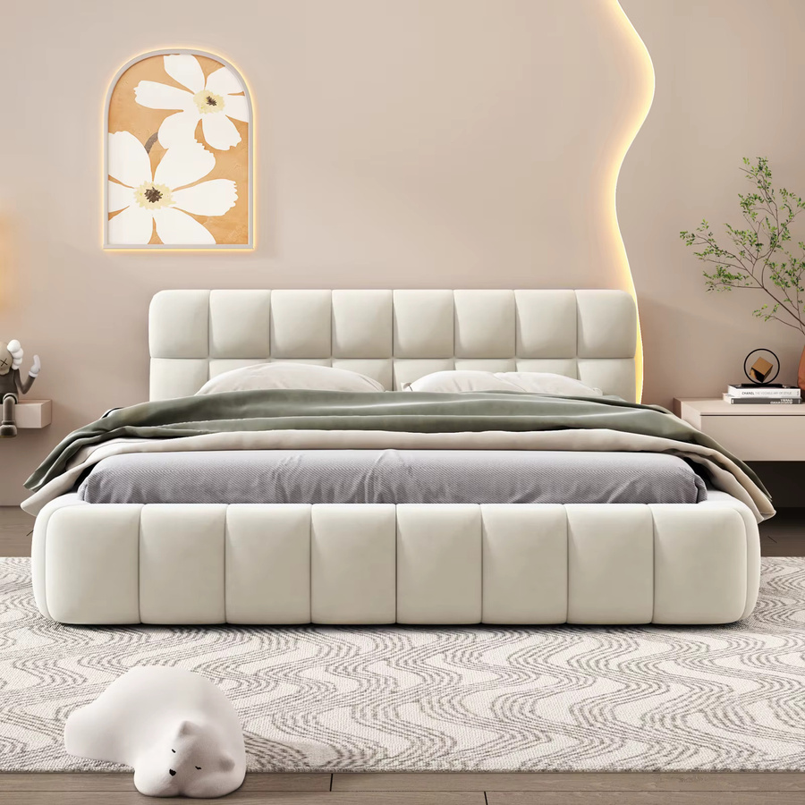 Anajqaqia Polsterbett aus Leinen für das Schlafzimmer, B/T: 140 x 190 cm, Beige/Grau - Bild 1