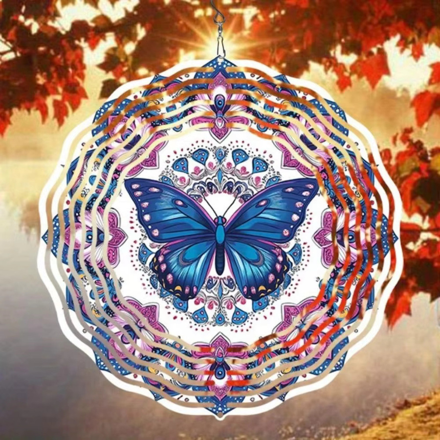 HELLOYOUNG Blauer Schmetterling Mandala 3D Metall-Windspinner in Lila als kinetische Gartenkunst zur hängenden Dekoration für Outdoor, Garten und Terrasse - Bild 3