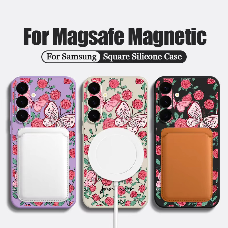 Magnetische Lanyard Handyhülle mit Blumenmuster für Samsung Galaxy S25 S24 S23 S22 Ultra Plus und S24 FE, MagSafe kompatibel, Farbe: Weiß - Bild 2