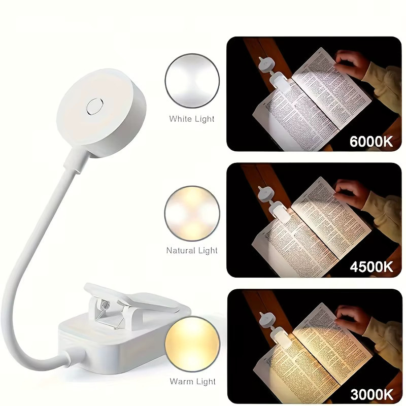 Tragbare Mini Clip-Buchlampe mit LED und Augenschutz, batteriebetrieben, weiß - Bild 3