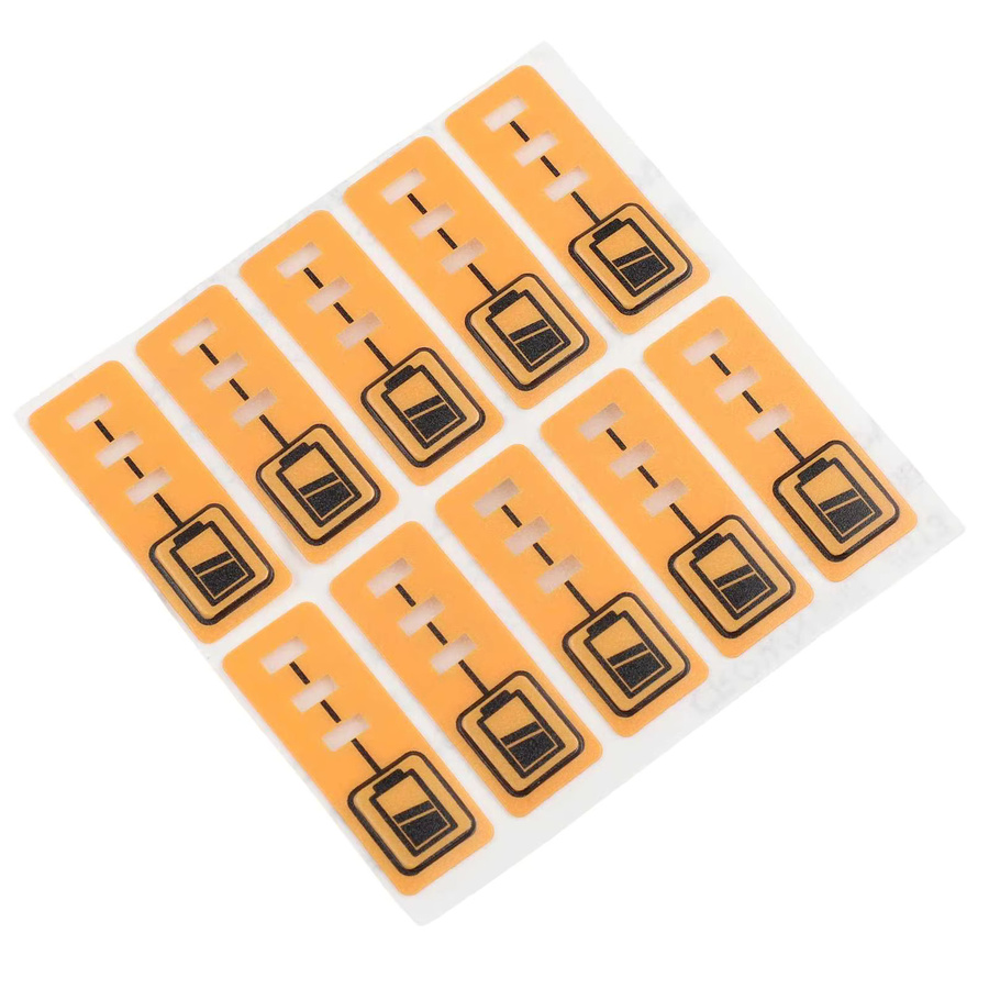 10er Set Batterie Kapazität Schlüssel Aufkleber in Orange passend für DeWalt DCB200 DCB140 DCB182 18V und 14,4V Lithium-Akku Ersatz - Bild 2