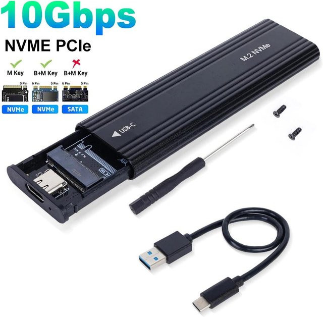 Kebidumei M.2 NVMe und SATA SSD Gehäuse mit USB Typ C Anschluss, 10Gbps USB 3.1 externer Adapter für M, B und B&Key, Schwarz - Bild 1