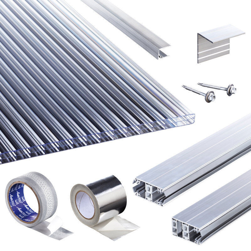 T&J Terrassendach-Set mit glasklaren Polyclear Polycarbonat Stegplatten 16 mm und Thermoverlegeprofil in Transparent - Bild 1