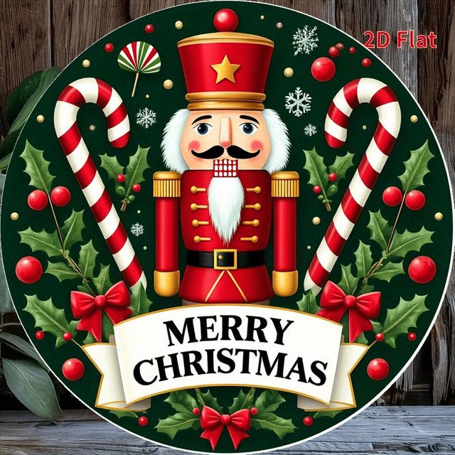 Potdemiel Vintage Weihnachts Wandkunst aus Aluminium, rundes rahmenloses Schild, Multicolor, Durchmesser: 52,8 cm - Bild 1