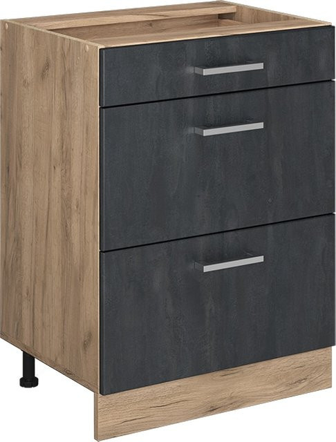 Vicco Küchenunterschrank R-Line mit Schubladen in Schwarz Beton und Eiche, Breite: 60 cm, Höhe: 81,6 cm, Tiefe: 46 cm - Bild 1
