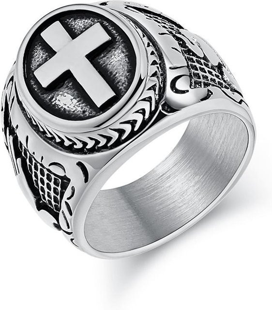 YIRAN Ring Titanstahl, Betende Hände, Kreuz, Silber, Herren - Bild 1