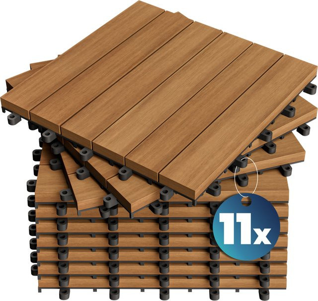 11er-Set Holzfliesen aus FSC-zertifiziertem Akazienholz, 30 x 30 cm - Bild 1