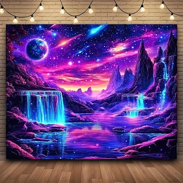 VIKAMA Wandteppich Star River Secret Realm mit Sternenhimmel und Wasserfall Motiv in Multicolour - Bild 1