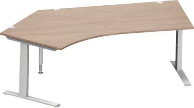 Schäfer Shop Genius Winkelschreibtisch MODENA FLEX 135 Grad, höhenverstellbar, Ansatz links, C-Fuß-Rechteckrohr, Farbe: Eiche-Dekor, Breite: 216,5 cm - Bild 1