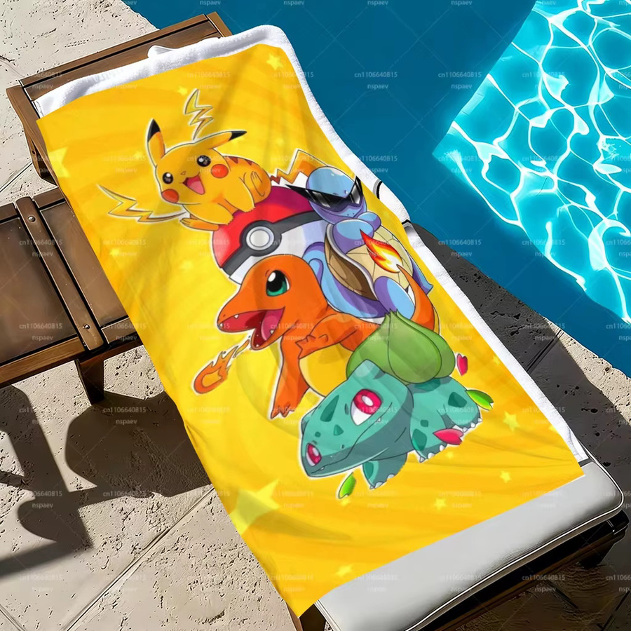 Potdemiel Strandtuch mit Pokemon Pikachu-Print in Gelb aus weicher Mikrofaser - Bild 3