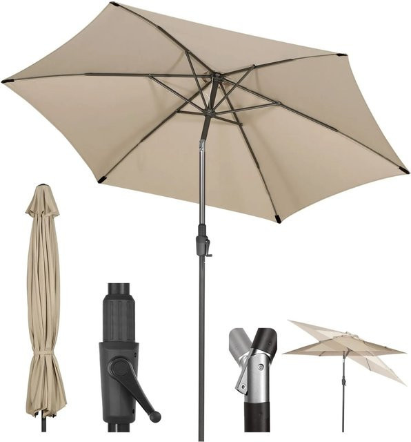 Sekey Sonnenschirm Gartenschirm mit Kurbel in Taupe/Beige, Durchmesser: 270 cm, Höhe: 235 cm - Bild 1