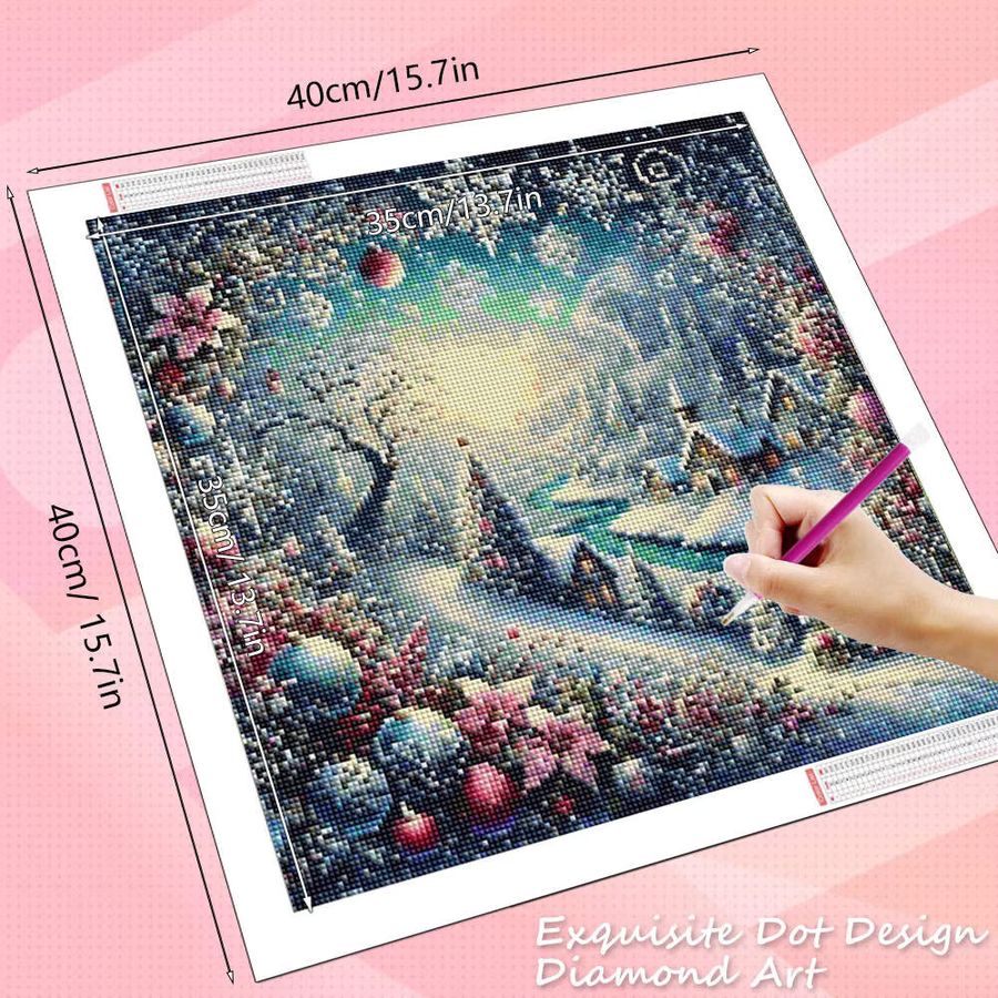 HUACAN 5D Diamantmalerei Rundes Mosaik Wanddekor Winterlandschaft mit Haus und Bäumen in Multicolor - Bild 2