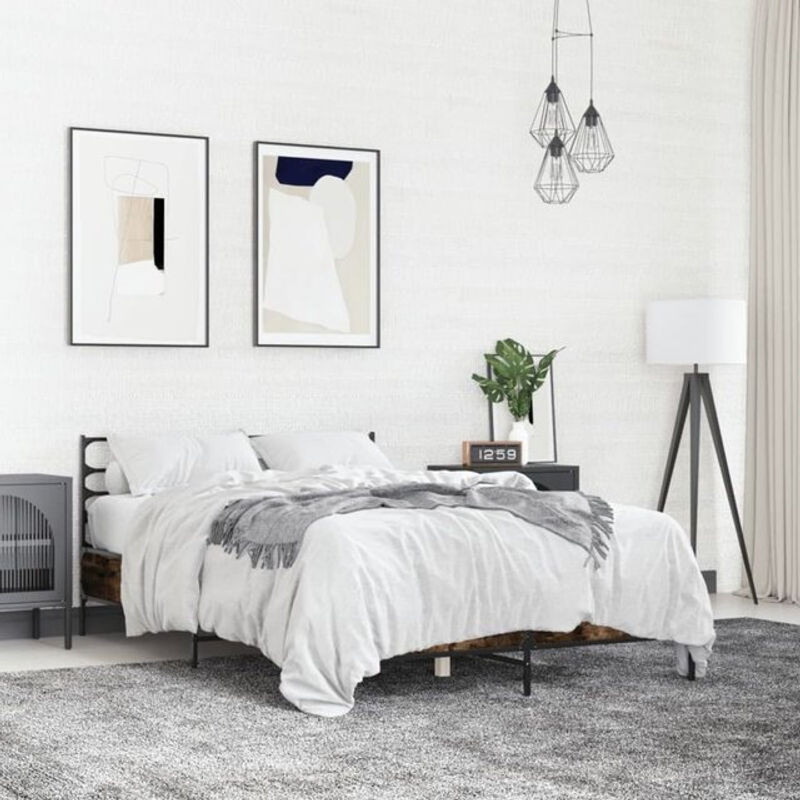 Bettgestell Vidaxl in Räuchereiche Braun aus Holzwerkstoff und Metall im Industrial Design B/T: 135 x 190 cm - Bild 1