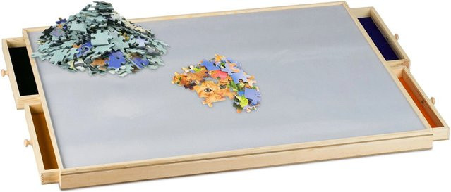 Relaxdays Puzzlebrett aus Kiefernholz mit 4 Schubladen, Bunt, B/T/H: 78,5 x 63,5 cm - Bild 1