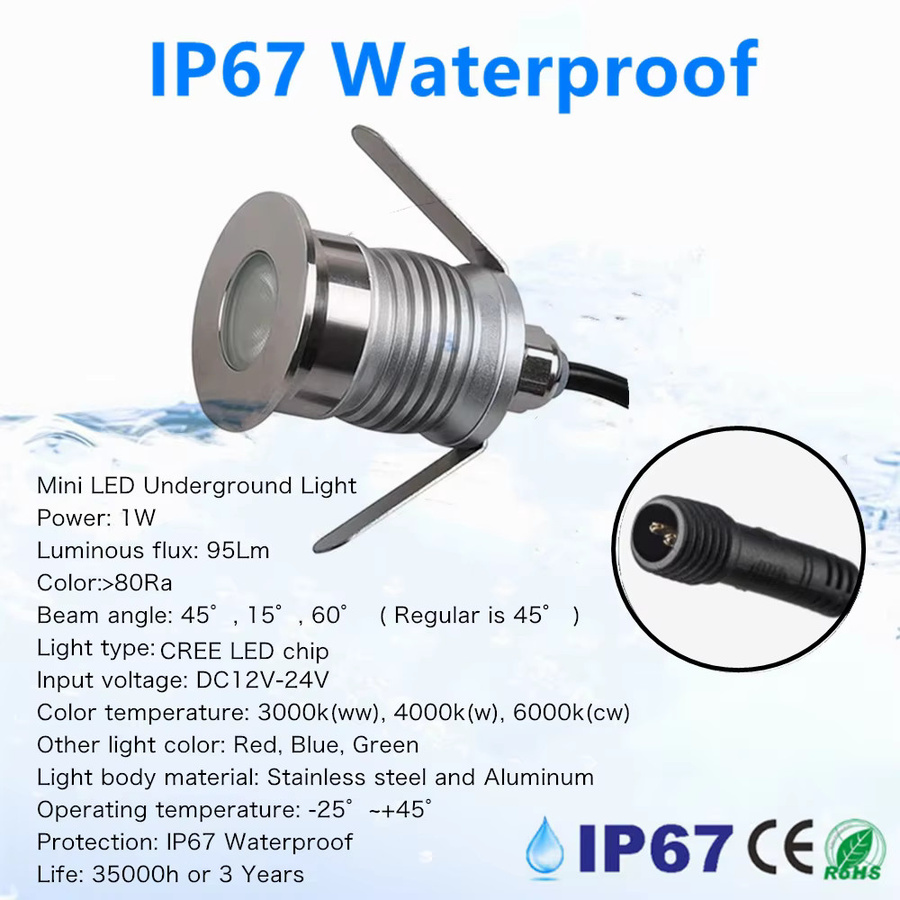 YELEDWAY Mini LED Bodenstrahler IP67 für Garten und Treppen, DC12V, Warmweiß, Silber, Rund - Bild 3