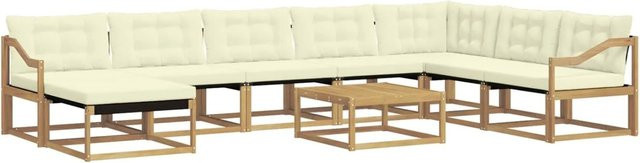 vidaXL Outdoor-Sofagarnitur 9-teilig aus Massivholz Akazie in Weiß und Beige mit Textilene-Polstern und L-Form - Bild 1