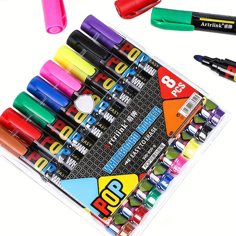 Set mit 8 nachfüllbaren Whiteboard-Markern in 8 Farben, abwaschbare Whiteboard-Stifte mit Bullet-Spitze für Profis - Bild 6