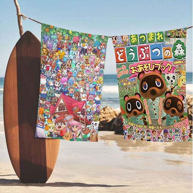 Beast Kingdom A-Animal C-Crossing Mikrofaser-Strandtuch in Weiß und Multicolour, saugfähig, schnell trocknend und weich, ideal für Yoga, Schwimmen und Bergsteigen - Bild 1