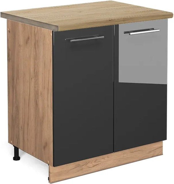Vicco Spülenunterschrank Fame-Line Anthrazit Hochglanz und Goldkraft Eiche, B/T/H: 80 x 60 x 82 cm - Bild 1