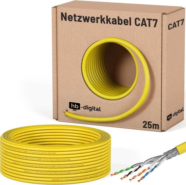 hb-digital CAT 7 Netzwerkkabel S/FTP AWG23 LSZH Ethernet LAN Kabel Gelb 25m - Bild 1