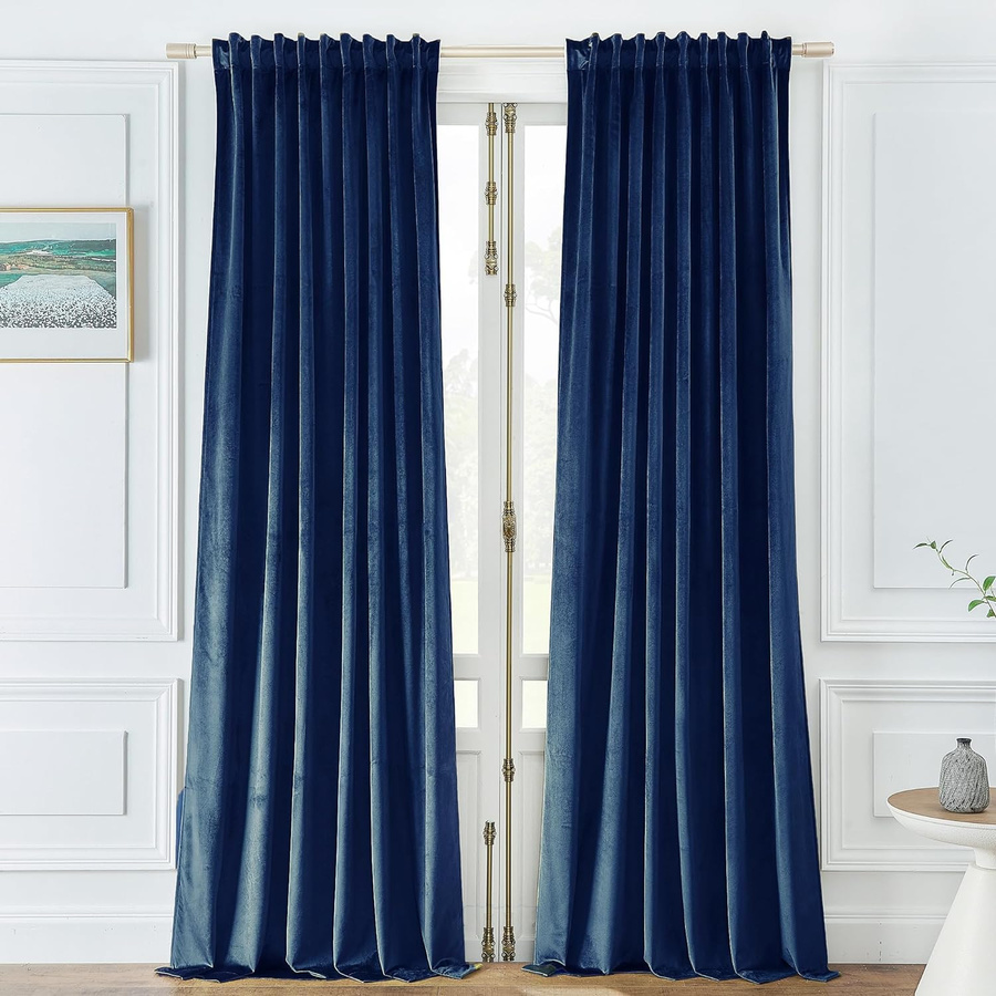 Yiran Furniture Verdunkelungsvorhang aus Samt in Grau mit Rod Pocket, B: 100 cm, H: 270 cm - Bild 2