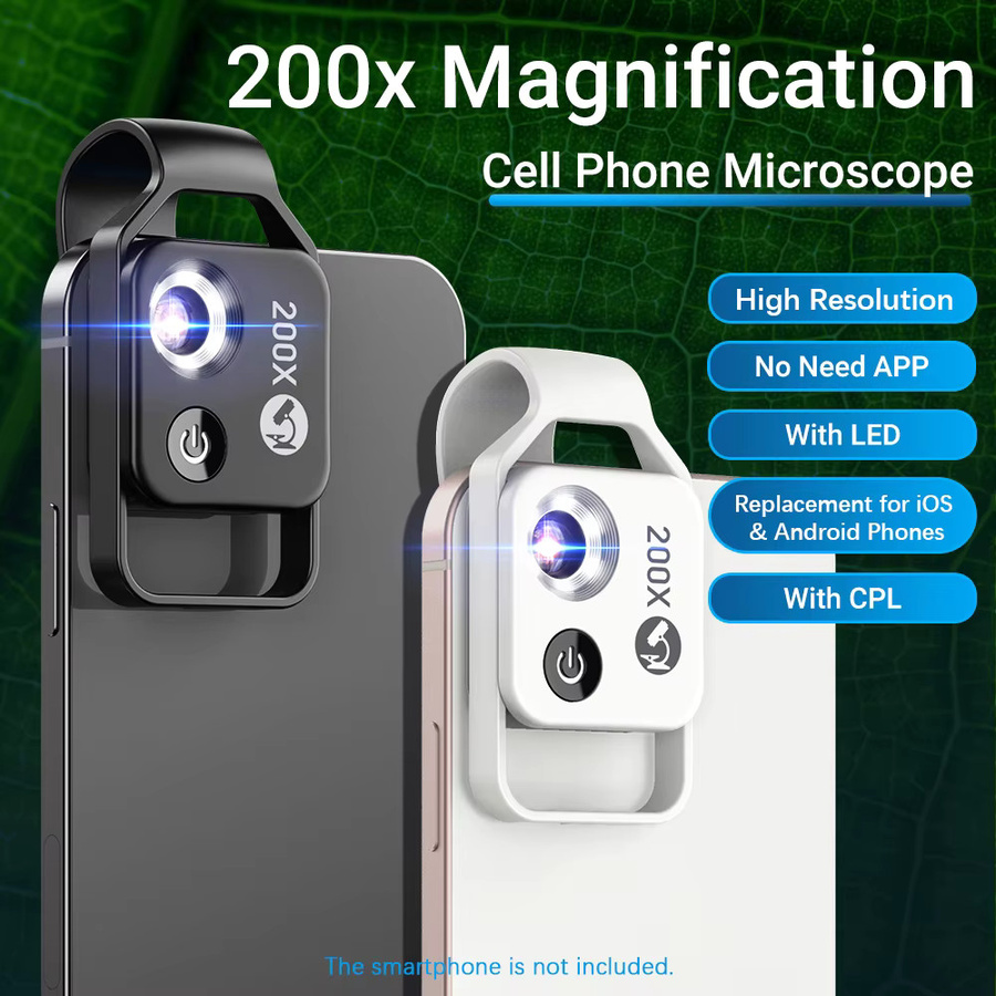 APEXEL MS002 200X Telefon-Mikroskop-Objektiv mit Clip in Schwarz für die Beobachtung von Pflanzen, Insekten, Haaren, Haut und Schmuck - Bild 3