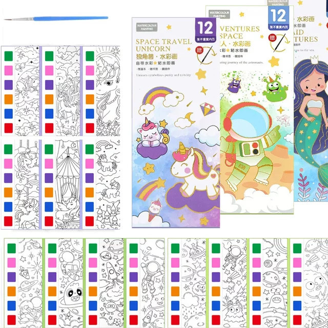Magisches Aquarell-Bilderbuch für Kinder mit 12 Blättern, Taschen-Graffiti-Notizbuch zur frühen Bildung ab 3 Jahren, Mehrfarbig - Bild 1