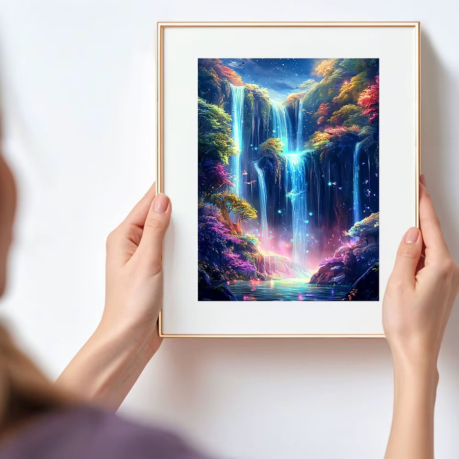 Huacan 5D-Diamantgemälde zum Selbermachen Landschaft mit Wasserfall und Baum in Multicolour B/H/T: 30 x 20 x 20 cm - Bild 3