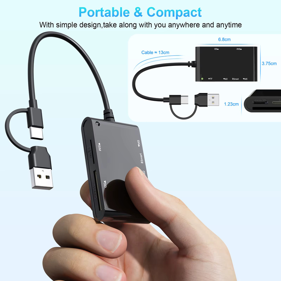 EOENKK 6-in-1 Smart Multifunktionskartenleser mit USB und USB-C für Smart, MS, M2, TF, SIM und SD Speicherkarten zur Datenübertragung an PC und Laptop - Bild 4