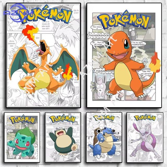 Potdemiel Anime Wanddekoration Pikachu Charizard Charmander Leinwanddruck für das Kinderzimmer, Mehrfarbig - Bild 1